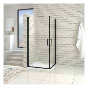 Aica cabine de douche noire 100x80cm porte de douche pivotante noir en 8mm verre anticalcaire hauteur:200cm