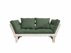 Banquette méridienne futon beat pin naturel tissu coloris vert olive couchage 75*200 cm. 20100886352