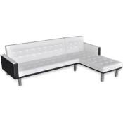Canapé-lit d'angle cuir synthétique blanc - Blanc