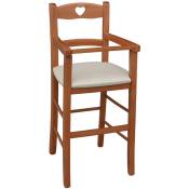 Chaise haute en merisier avec assise rembourrée en simili cuir beige/crème