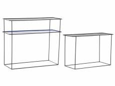 Ensemble 2 consoles meuble console en métal coloris noir et bleu
