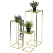 Ensemble de 3 tabourets de fleurs en métal doré Dandibo forme carrée. Tables d'appoint 96406. Colonnes de fleurs modernes, supports de plantes,