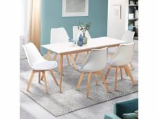 Ensemble table à manger extensible inga 160-200 cm et 6 chaises sara blanches design scandinave