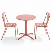 Ensemble table ronde et 2 chaises de jardin bistrot en métal argile - Palavas - Argile