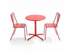 Ensemble table ronde et 2 chaises de jardin bistrot métal rouge - palavas
