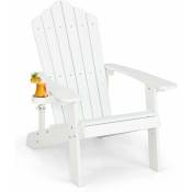 Fauteuil de Jardin Extérieur -Charge 150 kg- Chaise de Jardin- Chaise Adirondack avec Porte-Gobelet, Blanc - Goplus