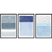 Hxadeco - Blanc Bleu Trio, Set de 3 affiches murales - 90x45cm - Bleu
