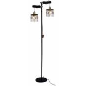 Lampadaire lampadaire bois 2 ampoules lampe de salon sur pied réglable en hauteur cristaux, laiton métal noir, douilles E27, LxlxH 51x25x168 cm