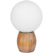 Lampe en bois avec abat-jour en forme de globe Blanc - Verre, Bois - Blanc