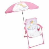Licorne Chaise pliante camping avec parasol - H.38.5 xl.38.5 x P.37.5 cm + parasol ø 65 cm - Pour enfant - Fun House