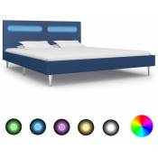 Lit double,Cadre de lit avec led Bleu Tissu 160 x 200 cm vidaXL