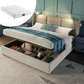 Lit rembourré lit double espace de rangement boîte de lit lampe de lecture avec fonction de chargement usb tête de lit, espaces de rangement cadres