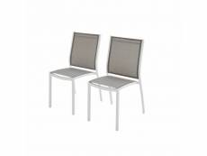 Lot de 2 chaises - orlando blanc - taupe - en aluminium blanc et textilène taupe. Empilables