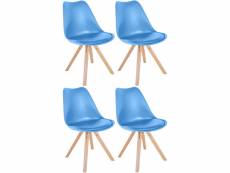 Lot de 4 chaises de salle à manger sofia en plastique pieds en bois , bleu clair/nature (carré)