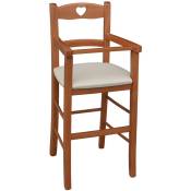 Okaffarefatto - Chaise haute en merisier avec assise rembourrée en simili cuir beige/crème