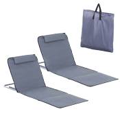 Outsunny Lot de 2 chaise longue tapis de plage rembourré sac transport inclus gris