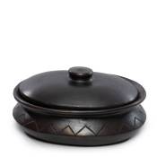 Pot ovale en terre cuite avec motif noir
