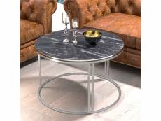 Table basse aulum ronde 50 x 80 cm marbre noir argent [en.casa]