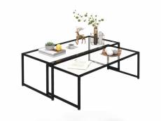 Tables gigognes lot de 2 tables basses rectangulaires design contemporain acier noir verre trempé 4 mm