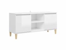Vidaxl meuble tv avec pieds en bois blanc brillant 103,5x35x50 cm