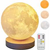 Yozhiqu - Lampe de lune, grande lumière de lune rotative à led, lampe de lune lumineuse 3D, lumière de lune led 3 couleurs, télécommande, charge