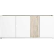 Buffet 4 portes blanc et effet bois 180 cm - Josie - Blanc