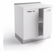 Caesaroo - Meuble de cuisine 80x60xH84 cm en bois blanc mat avec deux portes | Blanc