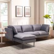 Canapé d'angle 3 places modulable en velours gris