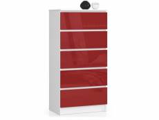 Commode akord k60 blanche 60 cm 5 tiroirs façade rouge