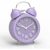 CREA Mini Cute Non-ticking Vintage Retro Analog Twin Bell Alarm Clock ,loud Bell For Heavy Sleepers,purple