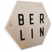Décoration panneau hexagonal en bois de bouleau naturel Typographie Berlin Ville Vintage Déco 25x22cm