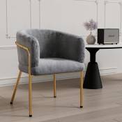 Dolinhome - Chaise de salle à manger, 1 pièce, avec pieds en métal, duvet imitation lapin, gris, 40x42x76cm