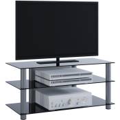 Ebuy24 - Netasa Meuble tv avec 3 étagères en verre argenté, verre noir.