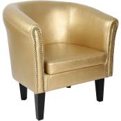 Fauteuil chesterfield en simili cuir et bois avec éléments décoratifs en cuivre chaise cabriolet meuble de salon doré - Bois