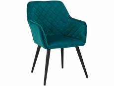 Fauteuil lounge / chaise de salle à manger en tissu velours vert bleu pieds métal fal09057