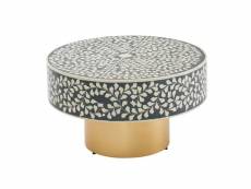 Finebuy table basse de salon résine synthétique et métal 60x60x35 cm ronde | petite table de canapé gris | design table d'appoint style moderne