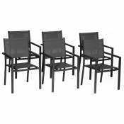 Happy Garden - Lot de 6 chaises en aluminium anthracite - textilène gris - grey