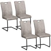 HOMCOM Lot de 4 chaises salle à manger chaises de cuisine revêtement microfibre avec pieds luge en acier et poignée avec dossier gris