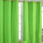 Homescapes - Paire de rideaux à œillets Uni Vert 100% coton 137 x 228 cm - Vert