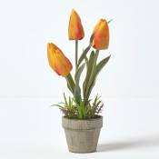 Homescapes - Tulipes artificielles oranges en pot en