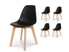 Kosmi - lot de 4 chaises noires style scandinave modèle GABBY - Coque en résine noire et pieds en bois naturel