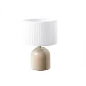 Lampe à poser taupe en céramique brillante et abat-jour en tissu plissé blanc H35 cm piega - Taupe