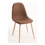 Les Tendances - Chaise tissu marron et pieds métal effet bois naturel Kela