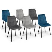 Lot de 6 chaises MILA en velours mix color bleu x2, gris foncé x2, gris clair x2