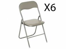 Lot de 6 chaises pliantes en métal coloris taupe - longueur 44 x profondeur 48 x hauteur 79 cm