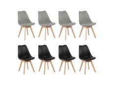 Lot de 8 chaises de salle à manger design contemporain scandinave-melange de couleurs 4 gris + 4 noir