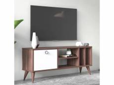 Meuble tv de salon avec porte et compartiments, 120 x 30 x 49 cm, couleur noyer avec détail blanc 8052773562744