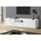 Meuble tv Dlori, Buffet bas de salon, base meuble tv, 100% Made in Italy, 220x43h46 cm, Blanc brillant - Dmora