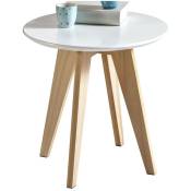 Miroytengo - Table basse d'appoint ronde de couleur blanche et pieds en pin pour le coin du salon. 40cm de diamètre x 40cm de hauteur.