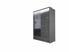 Original-garderobe - armoire avec tiroirs cylia led 153 - gris + miroir - armoire à glace avec portes coulissantes, armoire spacieuse, salon, couloir